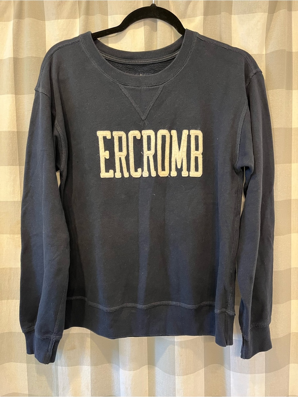 Abercrombie & Fitch Navy Crewneck Sweatshirt with Cream Embroidered Logo